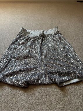 Free People Silver Sequin Shorts with Waistband